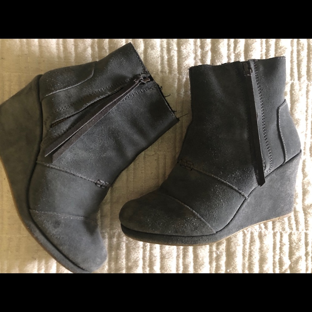 TOMS Grey Suede Wedge Booties